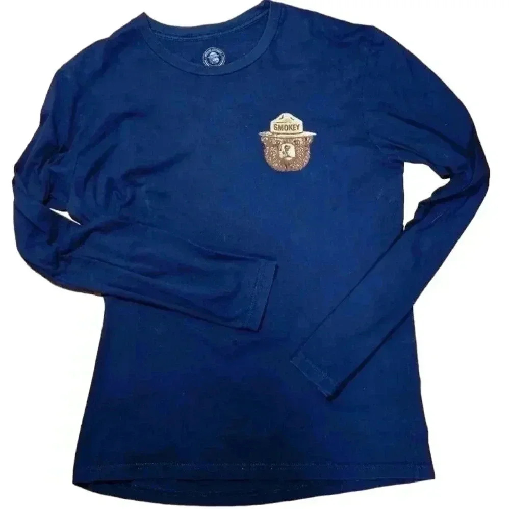 RARE SMOKEY THE BEAR Licensed Long Sleeve T Shirt Size Med. Navy - Picture 2 of 7